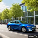 지엠 쉐보레 말리부 하이브리드 출시 소식 - **Prompt:** A sleek, modern Chevrolet Malibu Hybrid sedan, in a vibrant metallic blue, smoothly navi...