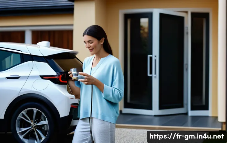 지엠 쉐보레 볼트 EUV 충전 시간 - **Home Charging Serenity with a Bolt EUV**
    A serene, candid shot of a woman in her late 30s, dre...
